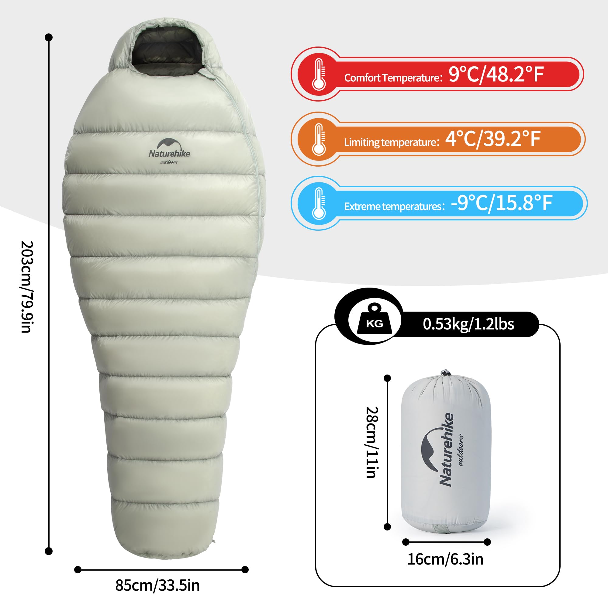 Naturehike Ultralight Down Sleeping Bag 4 Season Mummy Sleeping